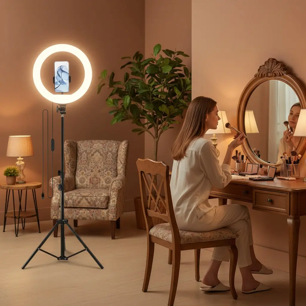 10 inch Circle LED Ring Light with 160cm Adjustable Telescoping Tripod, 3 White Light Modes Dimmable Fill Lamp, Hands-Free Tripod Phone Holder Desktop Holder, Selfie Accessories for Mobile Phone Accessories, Selfie Photos & Video Recording light tripod
