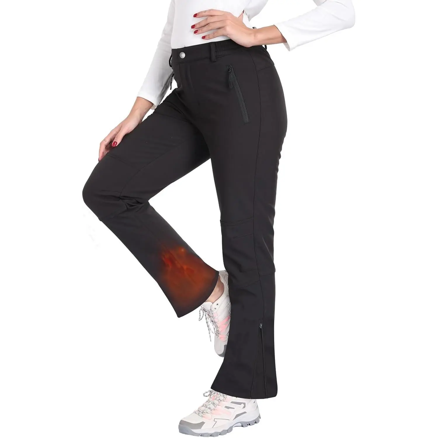 Women's Full-Length Softshell Snow Ski Pants - Waterproof, Fleece-Lined, Insulated Thermal Outdoor Sports Wear for Winter Hiking, Insulation
