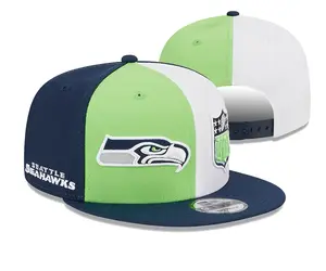 New Era 9FIFTY Seattle Seahawks Lime Green Navy White Snapback Hat with Embroidered Front Logo, Flat Brim Side Team Detail, Adjustable NFL Streetwear Cap