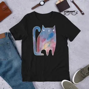 Men's cat-themed apparel with artistic design Graphic T-Shirt - Short Sleeve Crew Neck Regular Fit Casual Wear | Soft & Breathable Fabric, Durable Print, Everyday Comfort, Machine Washable, abstract painting, quirky folk art, modern art casual lifestyle