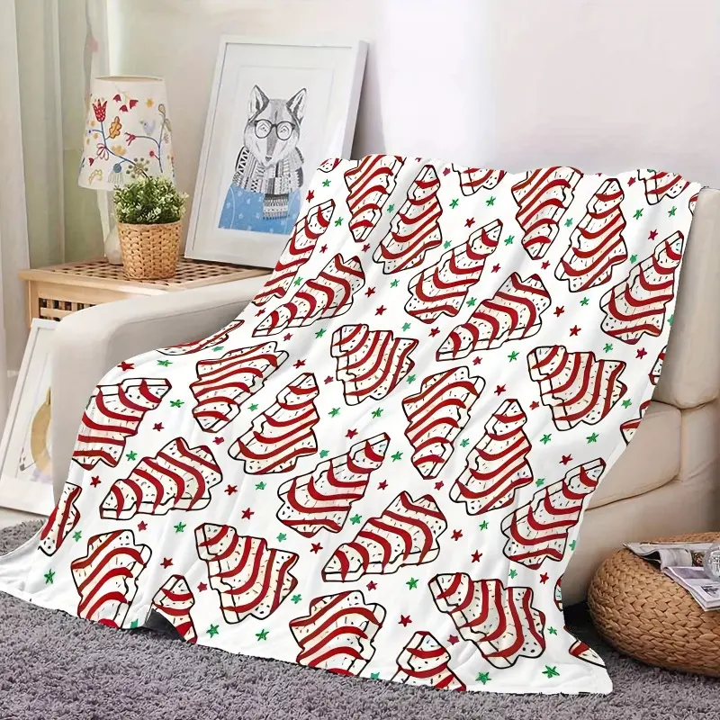 Tree Cake Festive Flannel Cozy Blanket Throw - Breathable, Soft, All-Season Multifunctional Blanket for Sofa, Bed, Christmas Gift summerwins