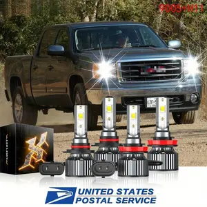 9005/HB3 (High Beam) + H11 (Low Beam) For GMC Sierra 1500 SLE WT Cab Pickup 2007 - 2013 LED Headlight High&Low Beam Bulbs Combo Kit 9005/HB3+H11, 6000K Pure White Ultra Bright, Headlamp Bulb With Cooling Fan, Plug And Play, Easy Installation, Pack Of 4