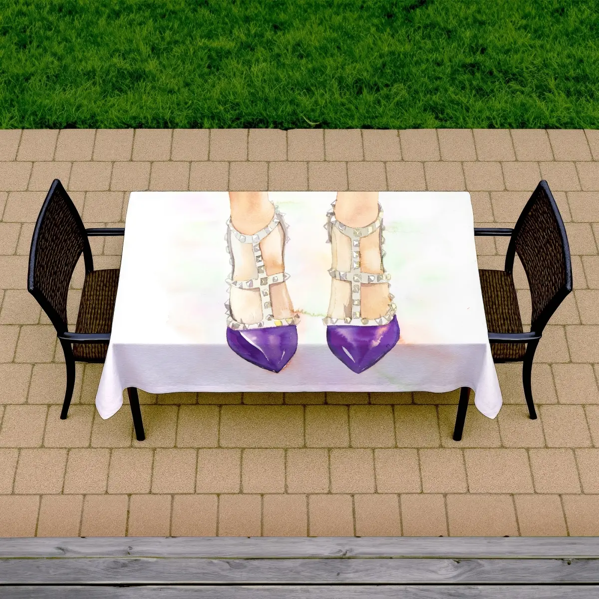 58x102 in Rectangular Tablecloth with 360 Stand - 3.5 lbs Illustrative Purple Studs Textile Fabric, Easy-Clean Kitchen Linen Soft Furnishing for Outdoor & Dining Room, Matching Apron
