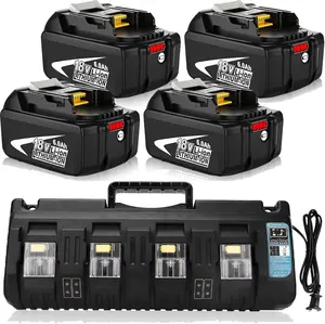 6.0Ah&8.0 10.0Ah BL1860B Replacement Makita 18Volt Battery and 4-Port 18V DC18SF Fast Charger Compatible with BL1815 BL1820 BL1830 BL1840 BL1850 BL1850B LXT-400 with LED Indicator