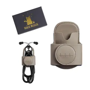 BOBCAT MEDICAL (Gray) - Leather Stethoscope Holder with Strong Magnet. This Stethoscope Hip Clip is Great for Littmann, MDF, ADC. Stethoscope Holster Gift Box Included.