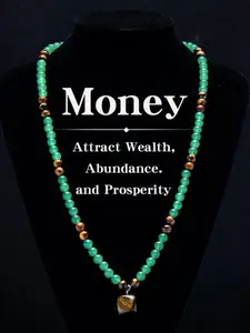 Money Attract Necklace, Jade & Tiger Eye Pendant Healing Crystal Stone, Anniversary Gift, Vacation Party Jewelry, Unisex Ideal Present, Prosperity, Abundance, Attract Wealth