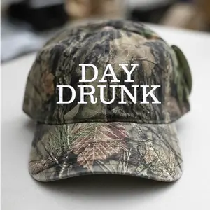 DAY DRUNK Mossy Oak Camo Hat 100% Cotton Unstructured Soft Front Low-Fitting 6 Panel Cap with Hook & Loop Closure OSFM Adult Size