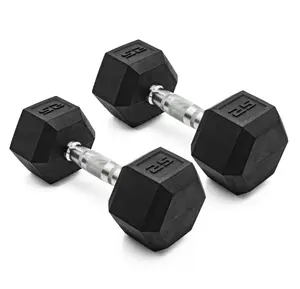 CAP Barbell, 25lb Coated Rubber Hex Dumbbell, Pair (No-Roll Design, Ergonomic Steel Handle, Durable Coated Weight)