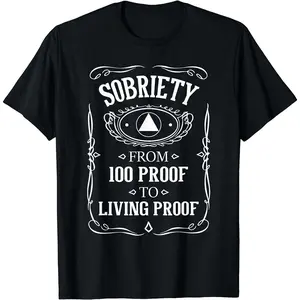 Vintage Print Casual Cotton Short Sleeve Living Proof Shirt Womens Sobriety Anniversary Sober AA NA Recovery T-Shirt for Men Women