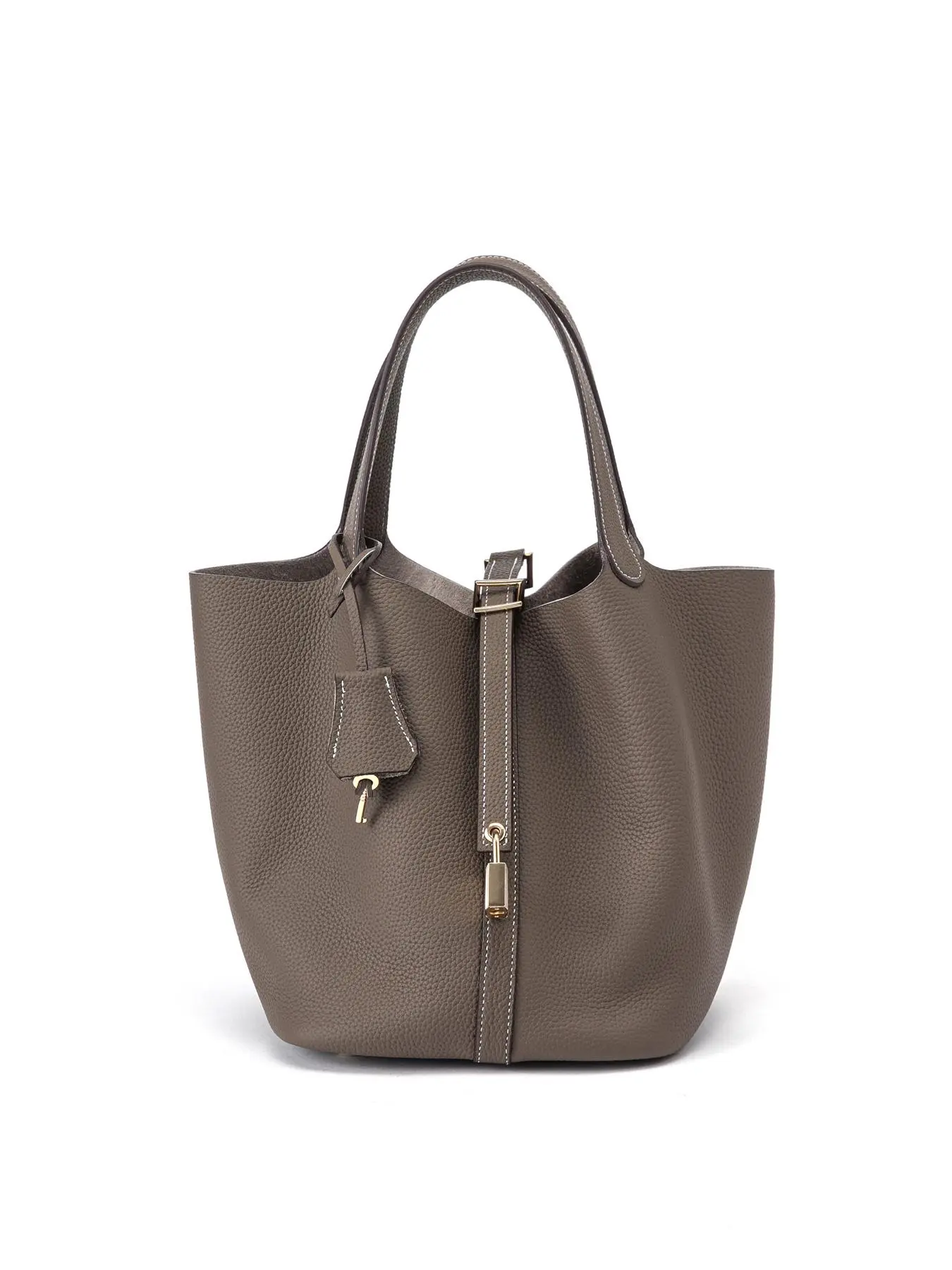 Women's Fashion Solid Color Casual Versatile Leather Bucket Bag 22cm, All Seasons Plain Style Handbag, Perfect for Everyday Use Leather Textured Handbag, Fashionable Bucket Bag, Casual Trendy Handbag, Cowhide Bucket Bag