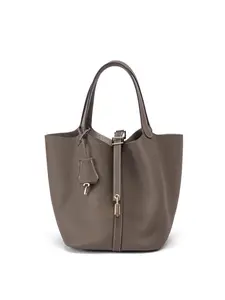 Women's Fashion Solid Color Casual Versatile Leather Bucket Bag 22cm, All Seasons Plain Style Handbag, Perfect for Everyday Use Leather Textured Handbag, Fashionable Bucket Bag