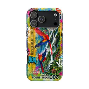 Honduras 200 Lempiras Graffiti Phone Case – Colorful Urban Art Tropical Parrot Design Shockproof Cover