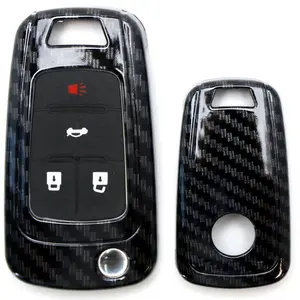 iJDMTOY Glossy Black Carbon Fiber Pattern Smart Key Fob Shell Cover For Chevy Camaro Cruze Malibu SS Spark Volt, For GMC Terrain 3 4 5 Buttons Folding Key Fob