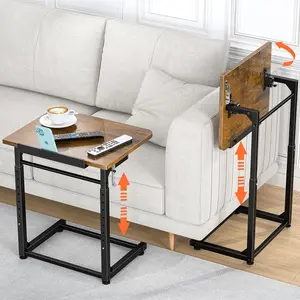 Upgrade Tv Tray Table Set of 2, 8-Level Adjustable Height Couch Side Table, 90 °   Tilt Angle Foldable C-Shaped End Table with Phone & Tablet Slot Sofa Computer Desk for Couch,Sofa,Bed,Chair,Living Room