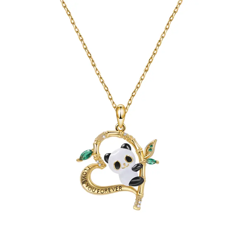 accessories 1Pc Charming Heart-Shaped Bamboo Panda Pendant cross necklace Engraved "LOVE YOU FOREVER," Elegant Women's Fashion Jewelry Accessory