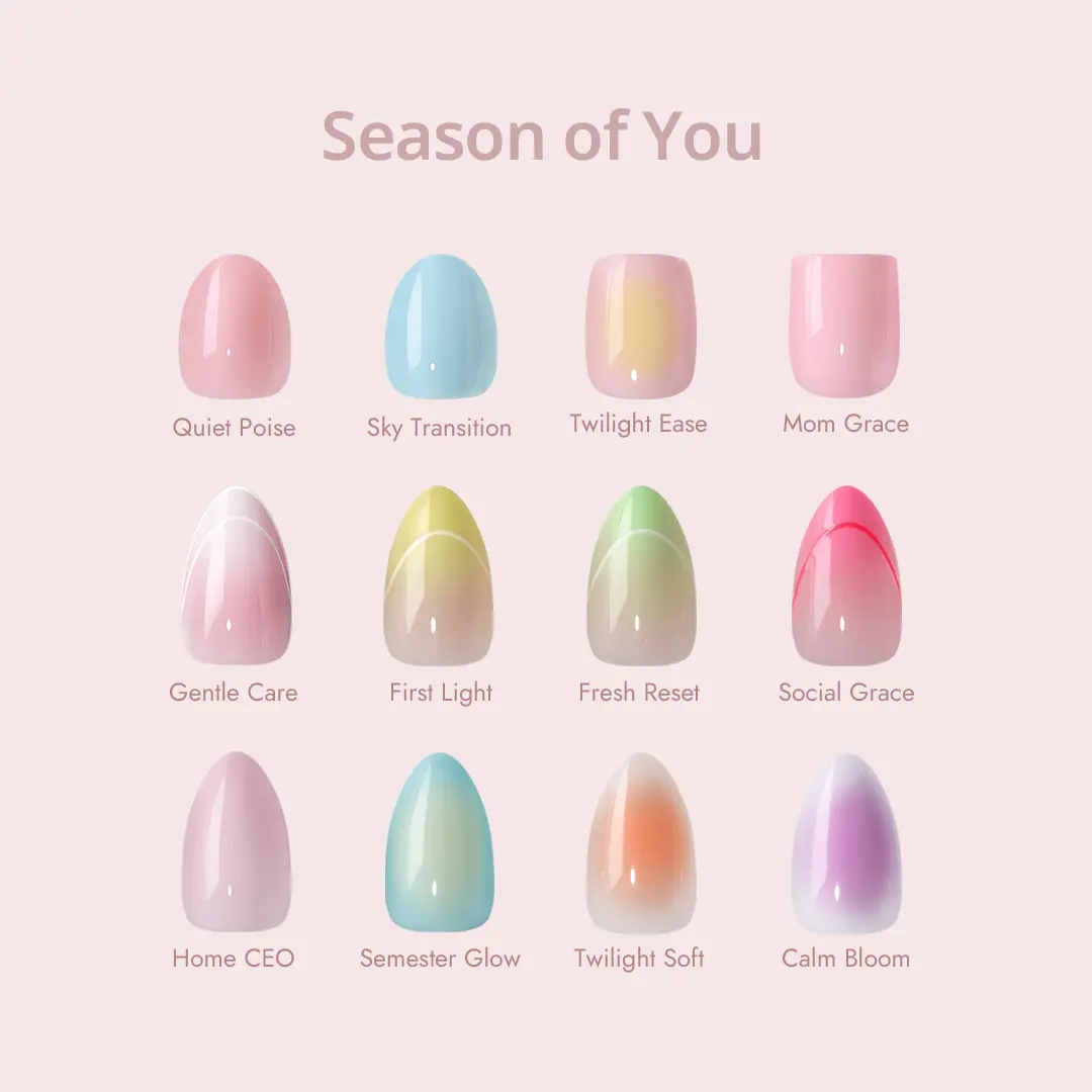 [Buy 1 Get 1 Free Glue]BTArtbox Extra Short Press On Nails - Season of You, Easy-to-Apply Almond Squoval Gradient Press On Nails with Glue and Adhesive Tabs in 16 Sizes - 32 Nails All-in-One Kit, Spring Summer Nail, Summer Deals