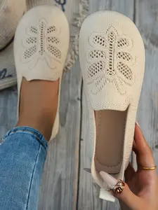 New Women's Single Shoe, Breathable Flyknit Fabric, One-Step Design for Easy Wear and Removal, Casual Style, All Seasons