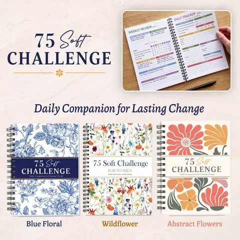75 Soft Challenge Journal For Women, A5 Spiral 75-Day Habit Tracker Planner, Full-Color Daily Logs, Weekly Reviews, Meal, Water, Workout, Reading Tracker