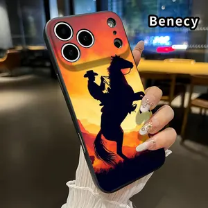 Straight Edge Phone Case for iPhone 17 15 16 14 Pro Max 13 12 11 XR XS Plus Air E Cowboy Silhouette Pattern Pocket-Friendly Shockproof Liquid Silicone Protective Soft Smartphone Casing