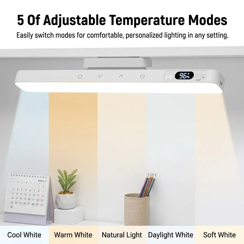 Magnetic Eye Protection LED Desk Lamp - USB Rechargeable & AC Powered Dual Mode, Adjustable Brightness, Touch Control, Remote Operation, Battery Life Display for Dorm Study, Office Use