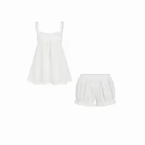 Cider Square Neck Lace Bowknot Oversized Top & Mid Rise Ruffled Shorts Set