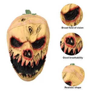 Halloween Full Head Latex Pumpkin Horror Mask, Retro Comfortable Evil Funny Tricky Ghost Mask, NPC Role-Playing Props, Festive Party Accessories for Halloween Decorations and Graduation Party Favors