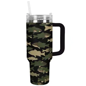 Fishing Custom Tumbler With Handle, 40oz Stainless Steel Tumbler With Handle, Leak-Proof and Stylish for Everyday Use