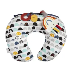 Tummy Time Prop, Black and White Modern Rainbows with Teething Toys, A Smaller Size for Comfortable Tummy Time, Attached Toys Encourage Neck and Shoulder Strength Building