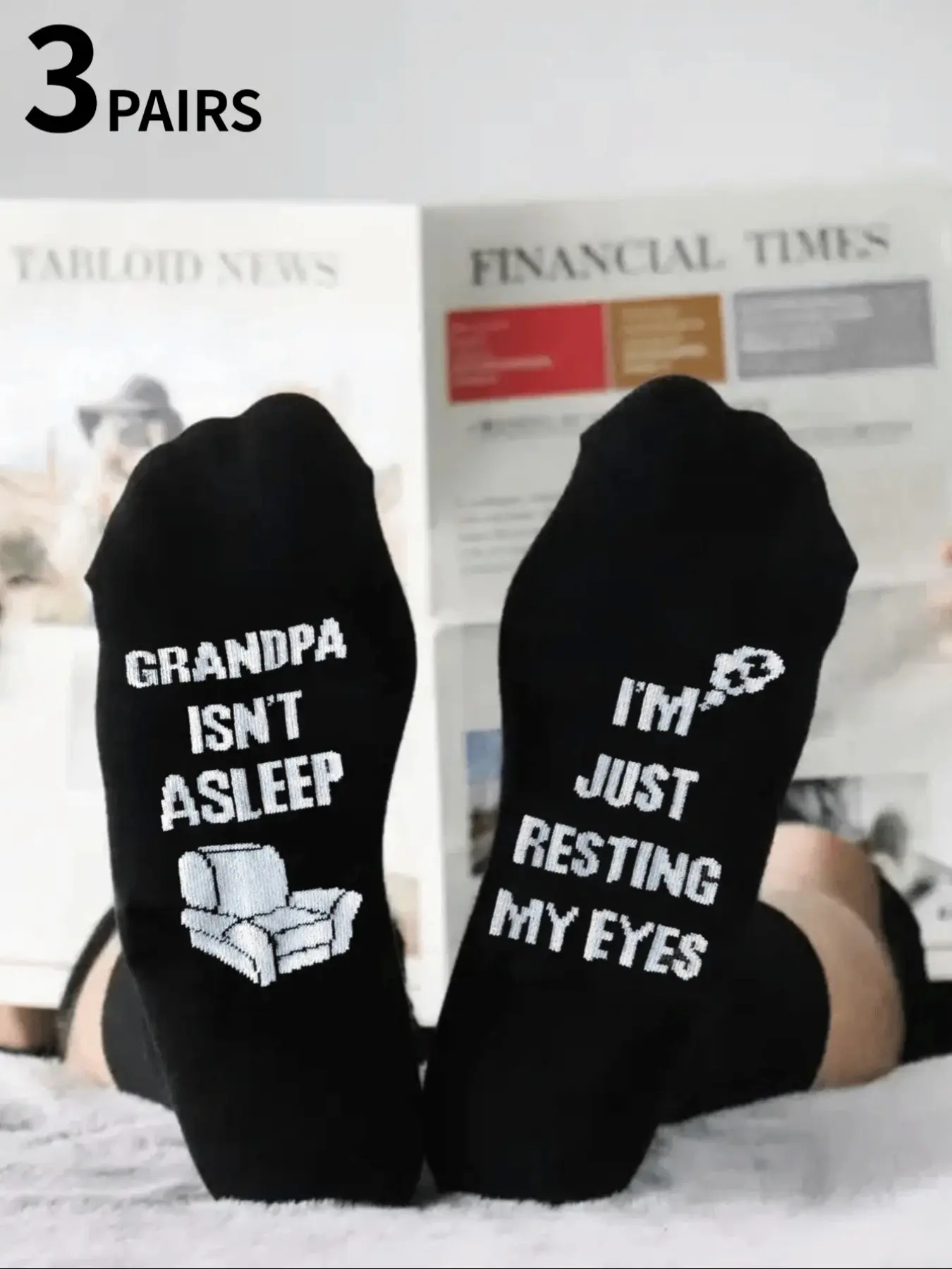 3 Pairs of “Grandpa Isn't Sleeping, I'm Just Resting My Eyes” — Adorable Gifts for Grandpa, Fun Couple Anniversary Gifts, Creative Valentine's Day Birthday Gifts, Playful Socks for Men, Women, and Teens, Sock Sets, Sock Packs