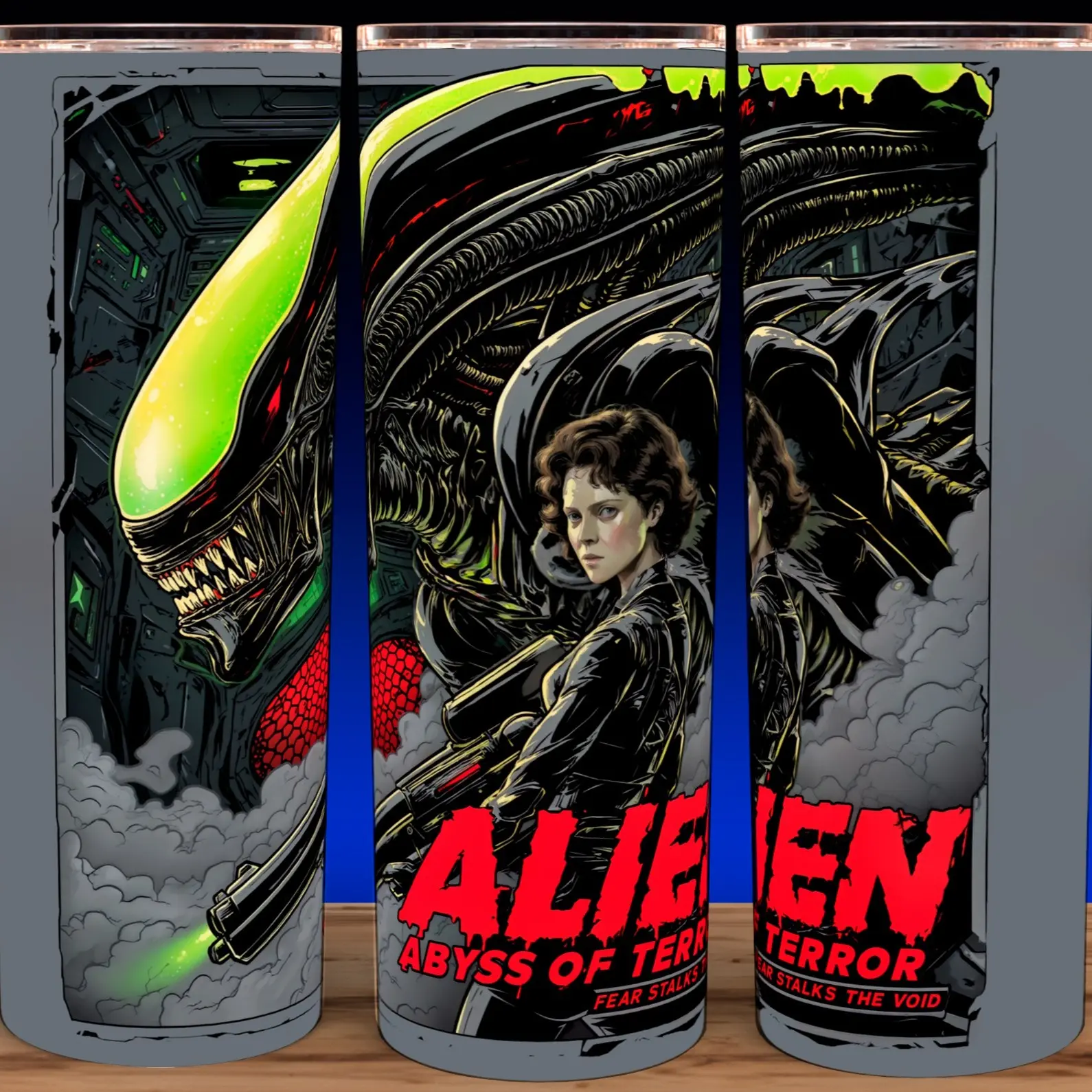 Aliens Ripley VS Xenomorph Alien Horror Movie Cup Mug Tumbler 20oz Stainless Steel Tumbler with Slide Closure Lid, Reusable Plastic Straw, Handmade Design - Drinkware Flasks Glossy