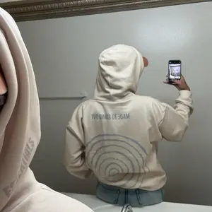 Mizfit Essentials "Stay Grounded" Beige Hoodie - Medium Weight 100% Polyester Classic Fit with Spiral Back Print Retro Unisex Acid Wash Cotton Top