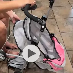 Reborn Baby Doll Stroller for Girls Age 3+, Pink & Gray Foldable Aluminum Frame Pram with Bassinet-Style Design, Adjustable Hood, Storage Basket, Shoulder Bag, Lightweight Buggy for 22in Dolls, Little Gifts for Girls (48Cm *42Cm *73Cm)