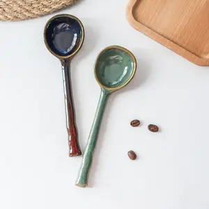 Ceramic Spoon, 1 Count/4 Counts, Coffee Bean Dessert Soup Tea Spoon, Japanese Style Spoon, Kitchen Utensils for Home Use, Household Kitchen Products