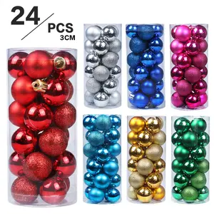 Christmas Decoration Colorful Balls Set, 24pcs Bucket Christmas Tree Hanging Ornaments, Mall Store Window Display Decorations, Home Decor Ornaments