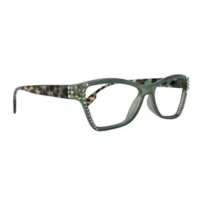 Avian, (Bling) Women Reading Glasses w (Peridot n Black Diamond) Genuine European Crystals, Magnifying Cat Eye (Green) NY Fifth Avenue Lightweight