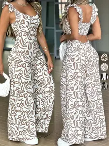 2026 New Women's Romper, Strapless Romper with Wide Straps and Wide Leg Pants, Lazy Vacation Style Slimming Fit One-Piece Jumpsuit