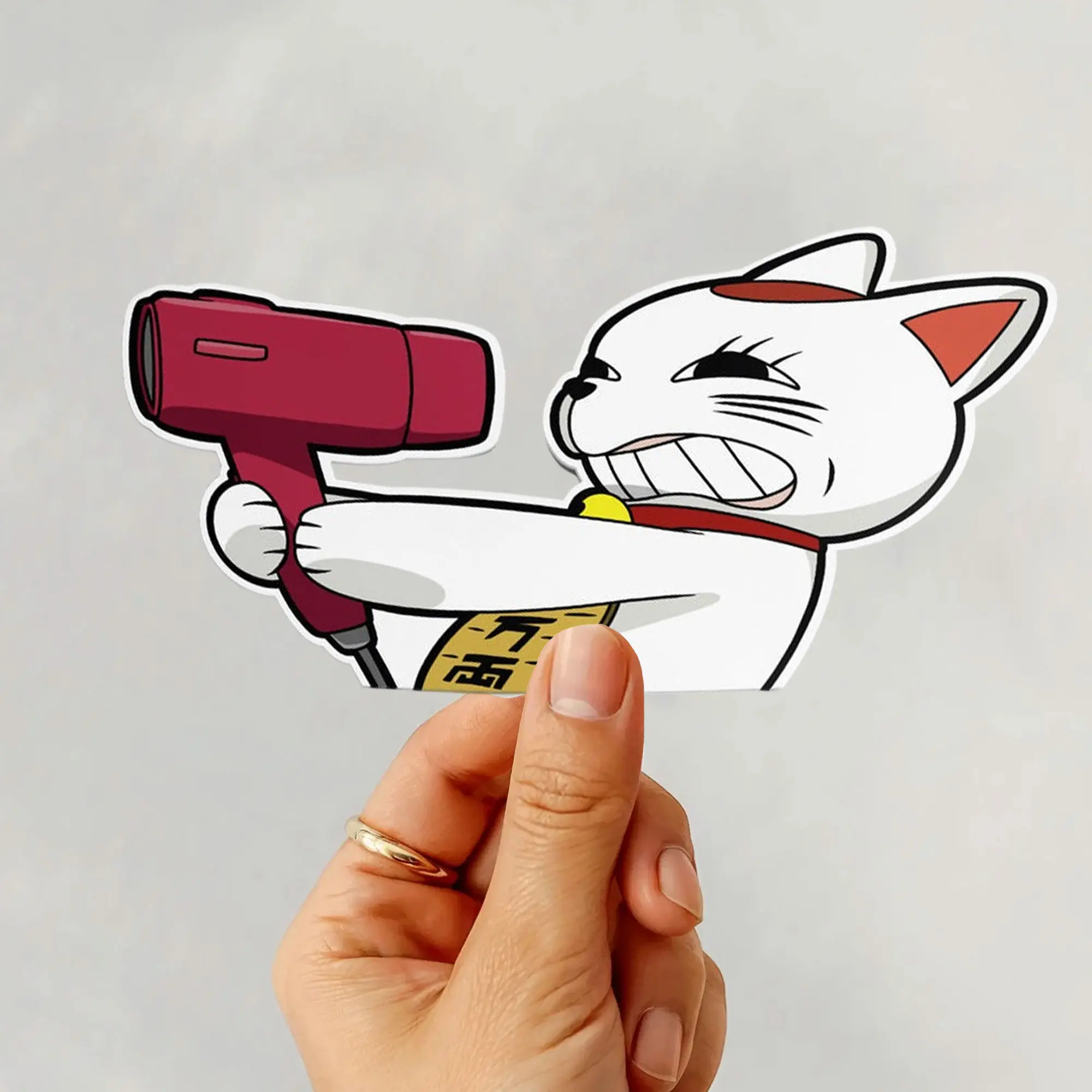 Maneki Nekko Meme Vinyl Sticker, Funny Angry Cat Dandadan Anime Car Decal, Cute Cartoon Laptop Phone Sticker, Gift for Cat Lovers