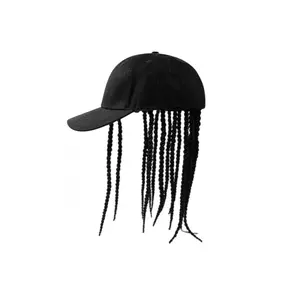 Hip-Hop Punk Baseball Cap with Braided Dreadlock Wig, Adjustable Snapback Hat, High-Temperature Fiber Hair, Black & Brown, 35.05cm / 44.96cm, for Motorcycle Style & Urban Fashion