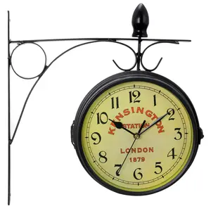 212 MAIN Bedford Double-Sided Iron Frame Wall Clock - Vintage Antique-Look Mounted Station Clock, Waterproof, Wear-Resistant Indoor Home Decor