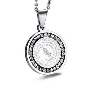 Serenity Prayer Engraved Bling Sparkle Circle Pendant Necklace - Gold/Silver Light Luxury Daily Versatile Jewelry