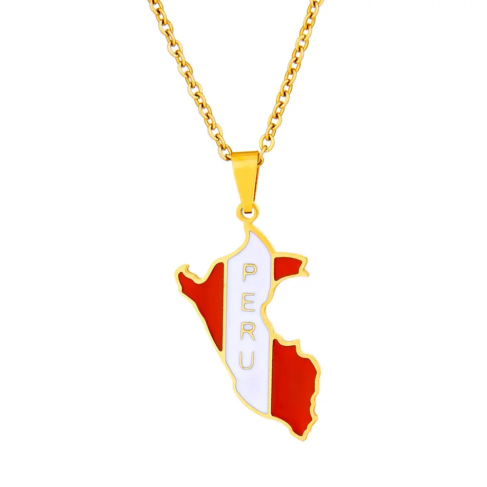 Retro titanium steel Peru oil drop map pendant necklace men's and women's stainless steel couple necklace trend accessories