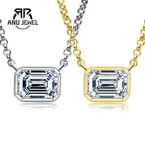 AnuJewel Synthetic Moissanite Emerald cut Pendant Necklace  in 925 Sterling Silver Gold Plated Fashion Jewelry Accessories for Girlfriend Mom Wedding Birthday Anniversary Mother's Day