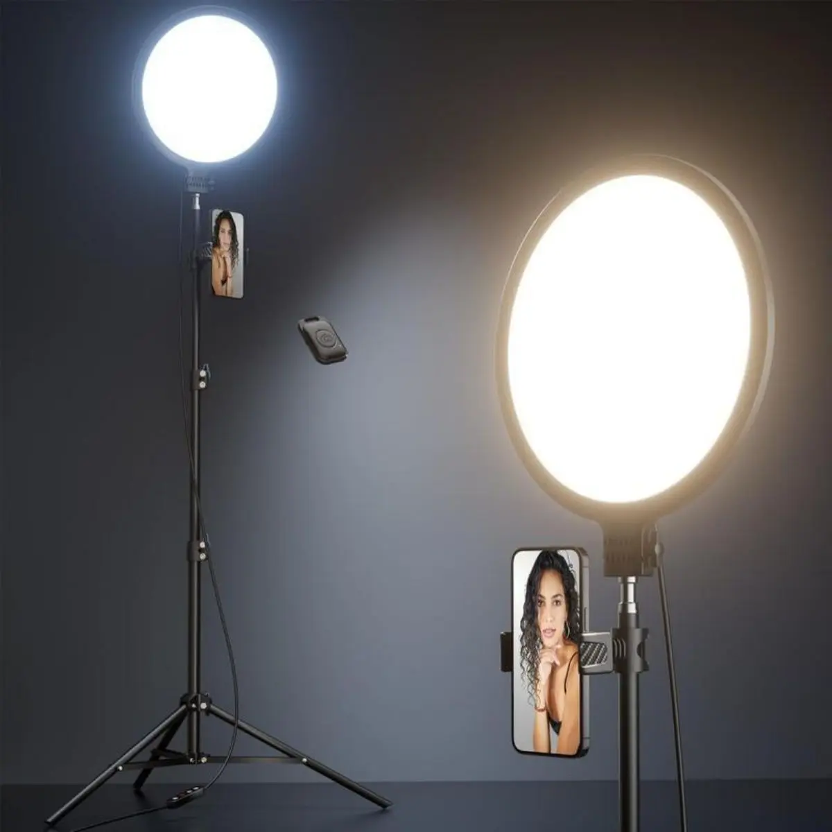 10.5" Dimmable Aluminum LED Ring Light Kit with 69" Tripod Stand, Phone Holder, Wireless Control, Full-Screen Light for Video Recording, Makeup (Smartphone-Compatible)