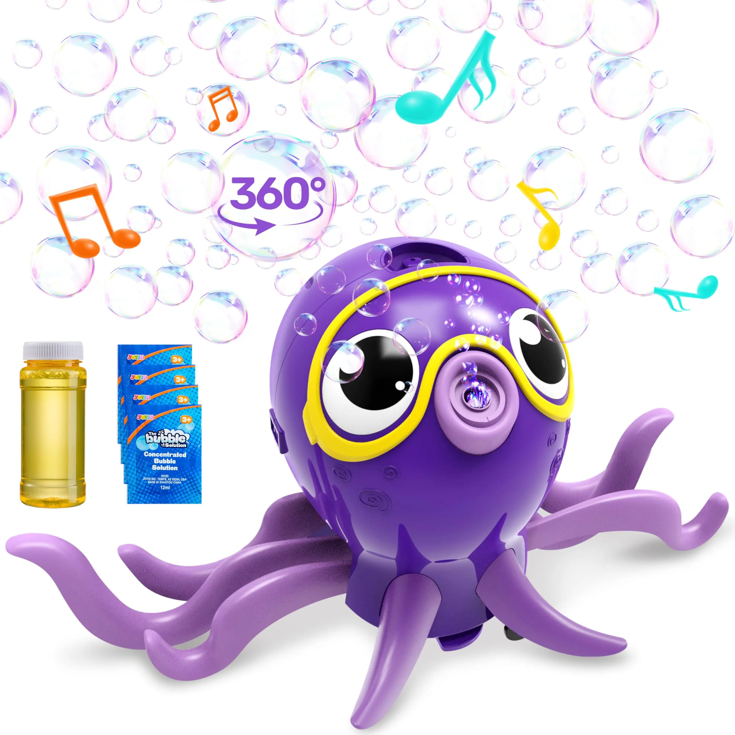 SYNCFUN Dancing Octopus Bubble Machine with Music, 360° Moving & Auto-Avoidance, Cute Bubble Machine Gun Blower with Solution Refills for Kids,Easter,Outdoor, Birthday,Party  DealsForYouDays