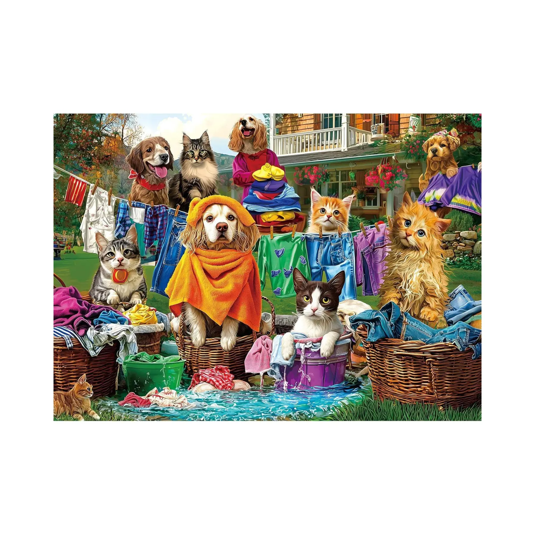 Puzzles for Adults 1000 Pieces,Colorful Backyard Theme Funny Dogs and Cats Jigsaw Puzzle, Challenging Puzzles for Adult Entertainment/Family Game Night