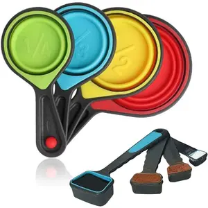 Collapsible Measuring Cups and Spoons – Portable, food-grade silicone for measuring liquids and dry ingredients; 8-piece kitchen measuring tool set
