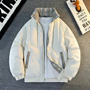 Men's winter fleece-lined thick short cotton jacket, youthful stand collar thickened coat, men's warm and windproof top, suitable for daily wear in cold weather Casual Menswear