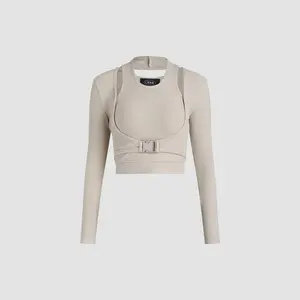 Cider [4 colors, size 0-10] Long Sleeve Buckle Crop Top Dealsforyou