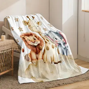 Digital Print Giraffe Lion Elephant Cloud Starry Sky Blanket, Soft Comfortable Tear-Resistant, for Bed Sofa Office Travel