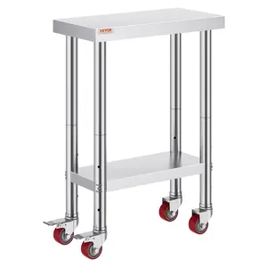 Spring new arrivals Stainless Steel Work Table with Wheels 24 x 12 x 32 Inch Prep Table with 4 Casters Heavy Duty Work Table for Commercial Kitchen Restaurant Business